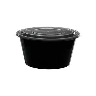 1250ml Round Plastic Container Set BLACK/CLEAR